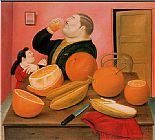 Fernando Botero Man drink Orange Juice painting